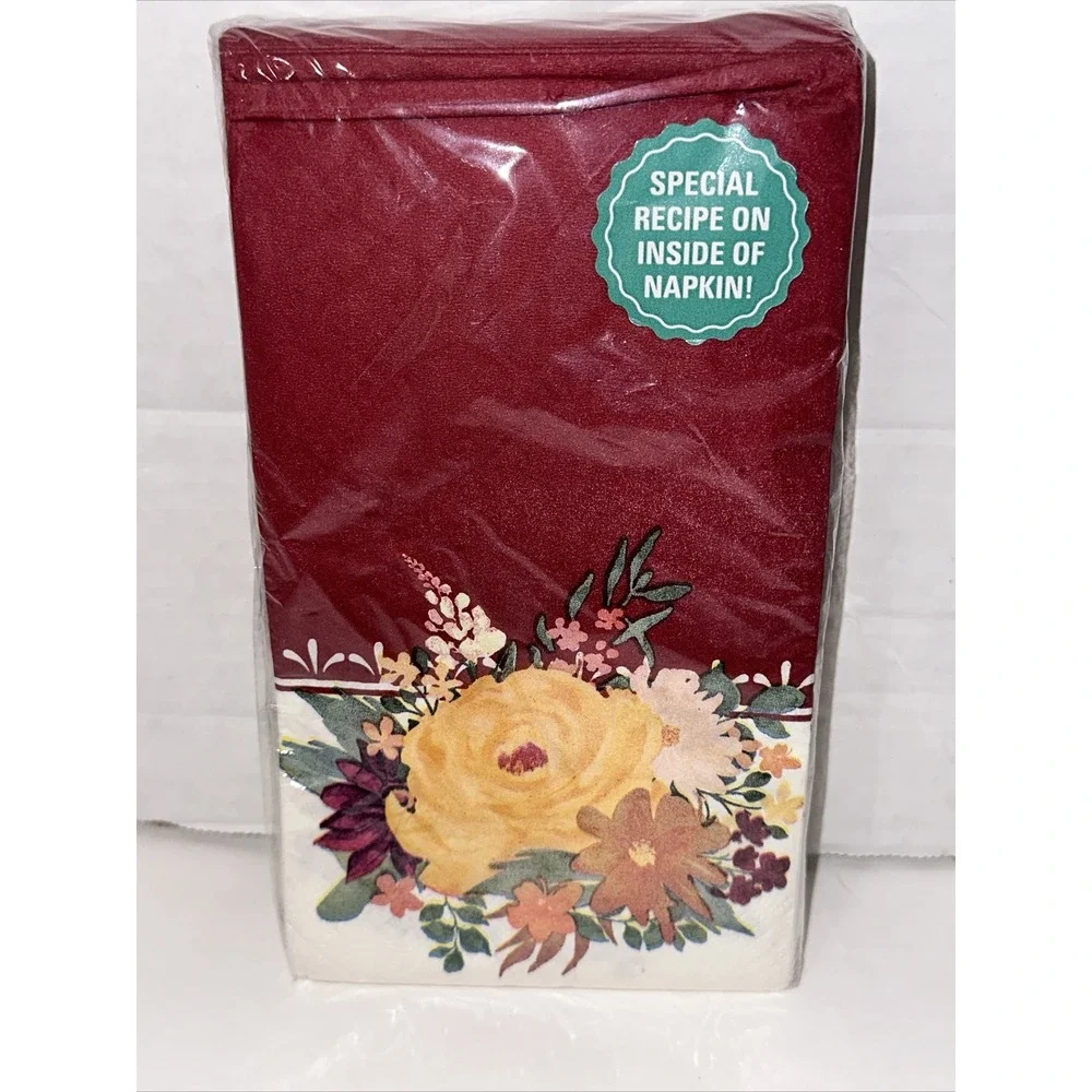 Pioneer Woman Burgundy Floral Paper Napkins 24 Count 2 Ply Recipe Inside PW76638